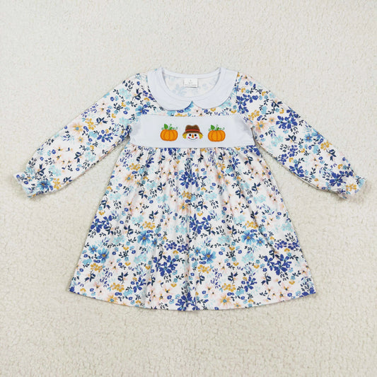 long sleeve floral scarecrow pumpkin embroidery dress