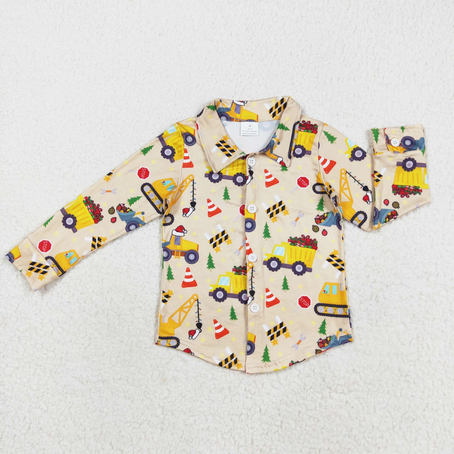 long sleeve Christmas constructions boy button shirt
