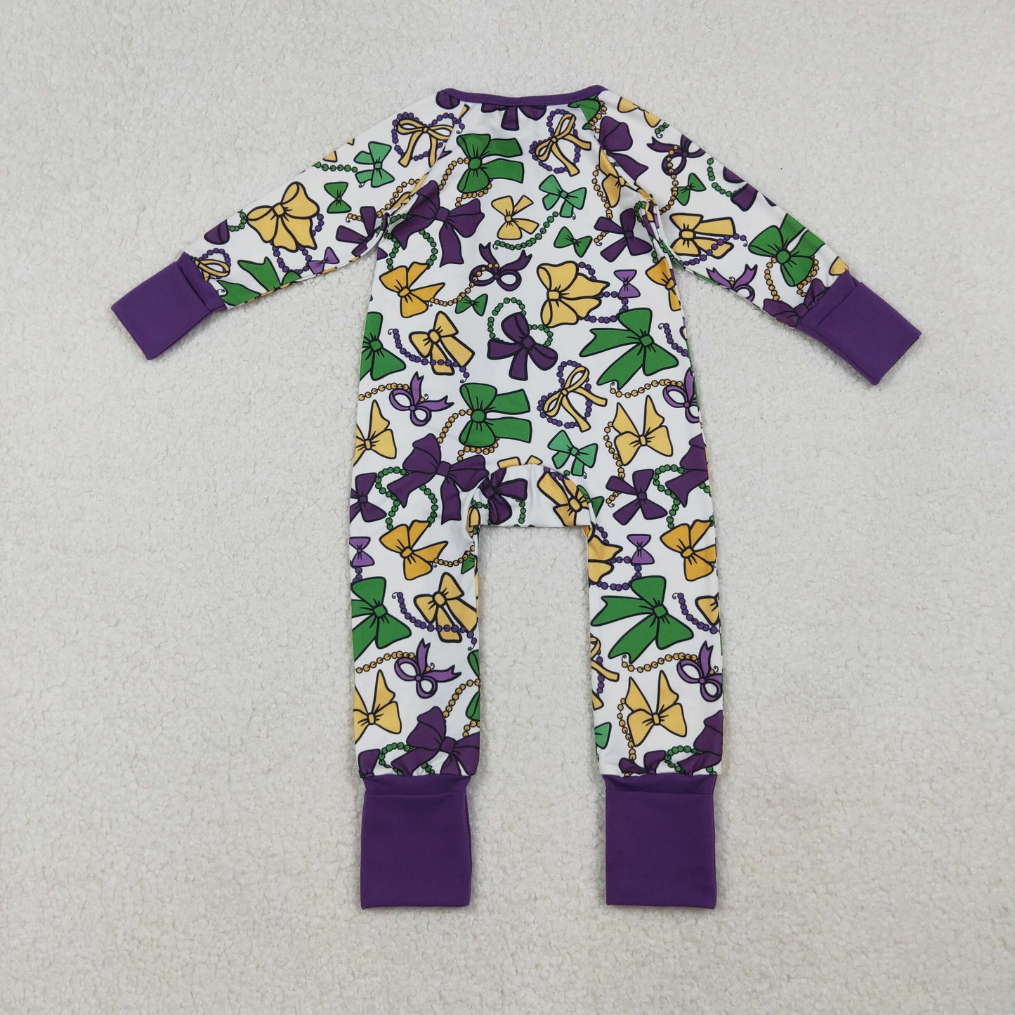 purple green gold mardi gras coquette baby sleeper