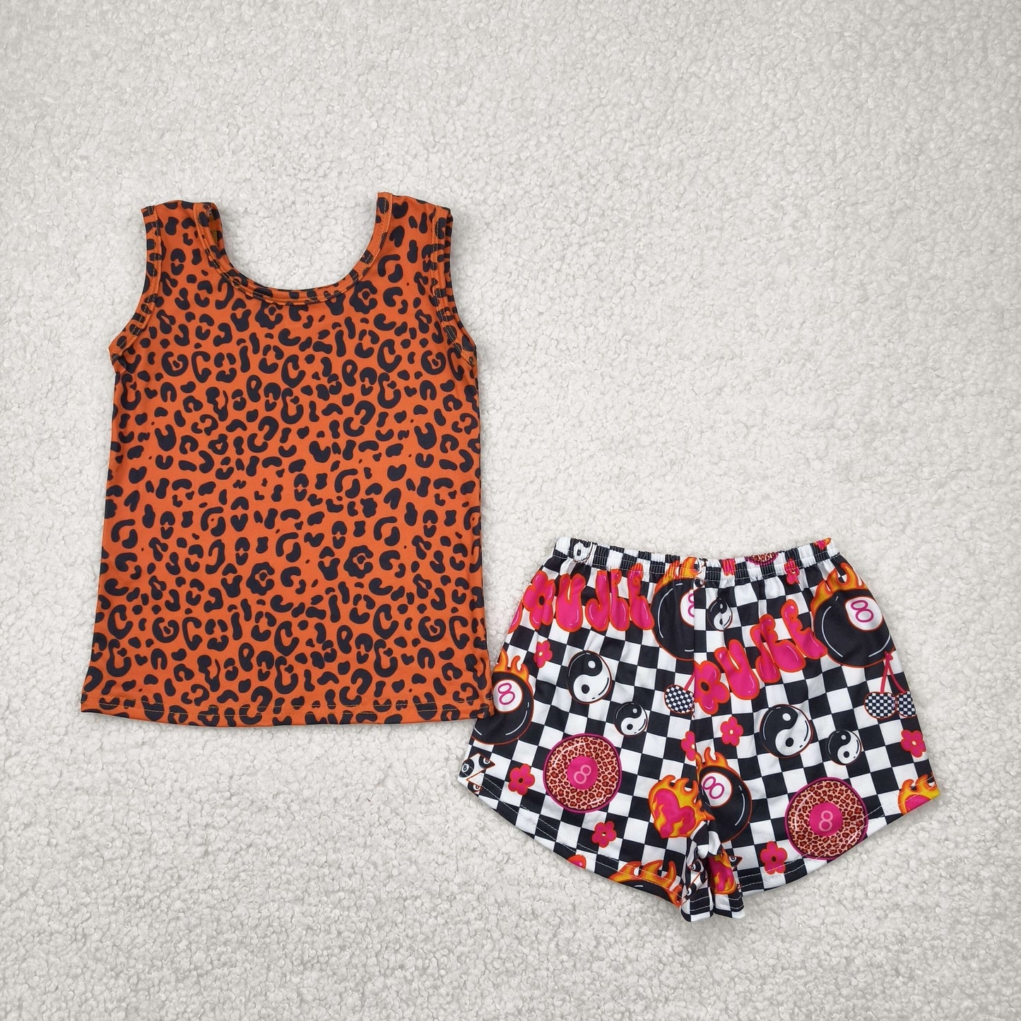 leopard checkered tank shorts set