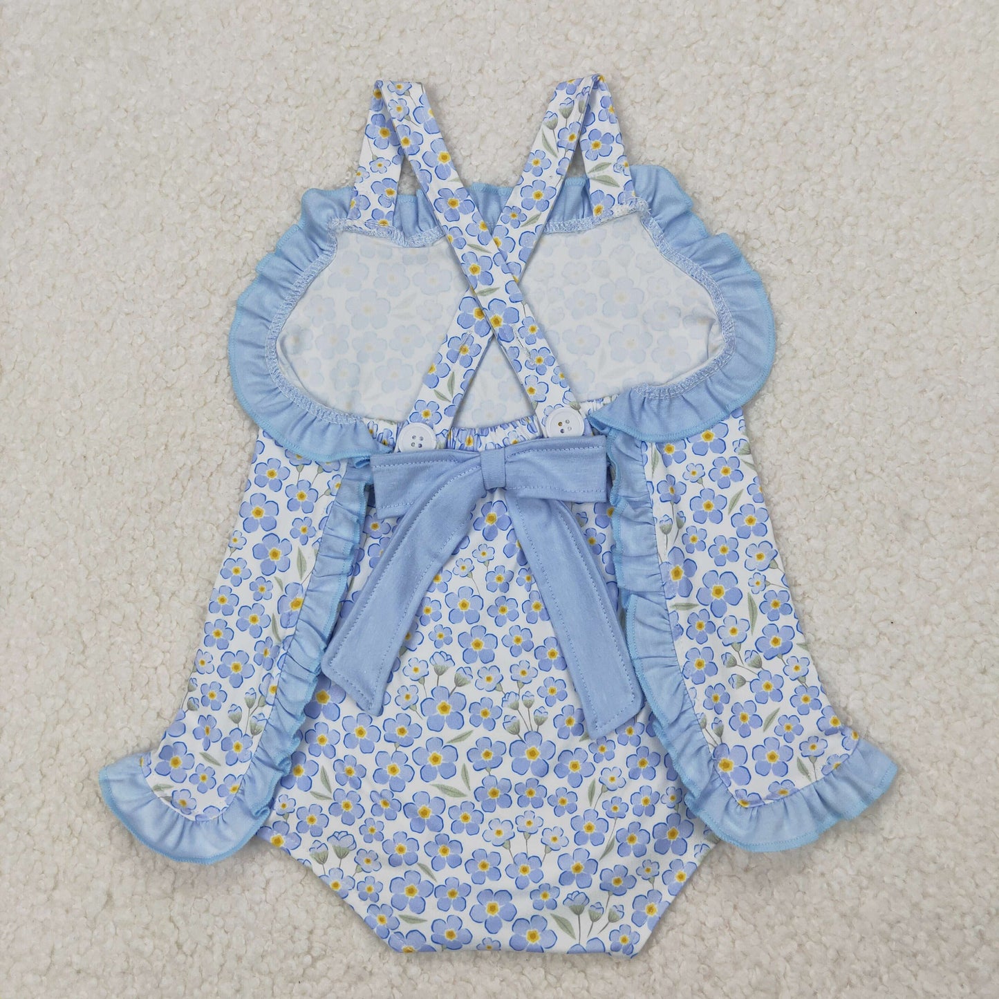 ruffle cross back blue floral bubble baby girl clothes