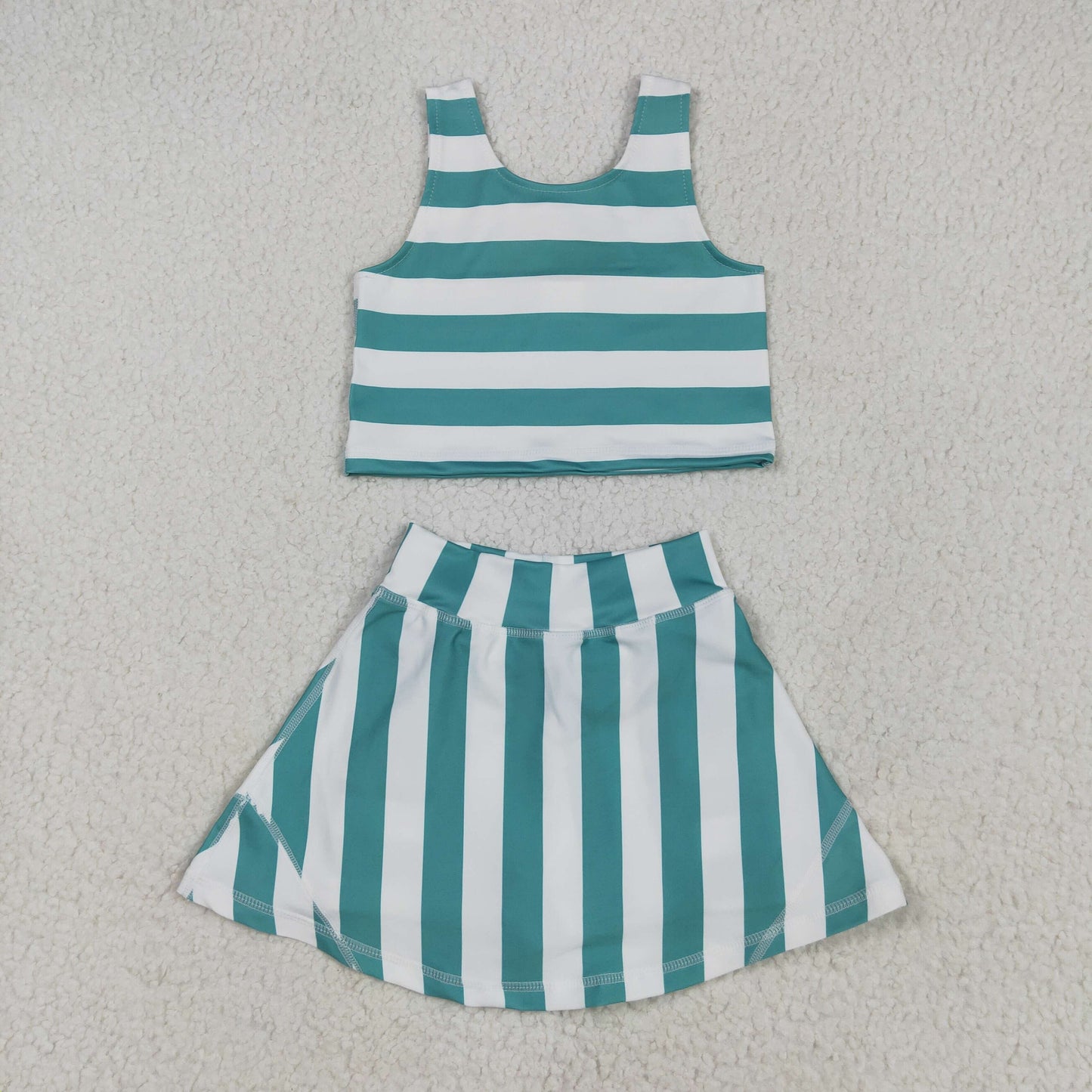 green stripes two pieces athletic skort dress set