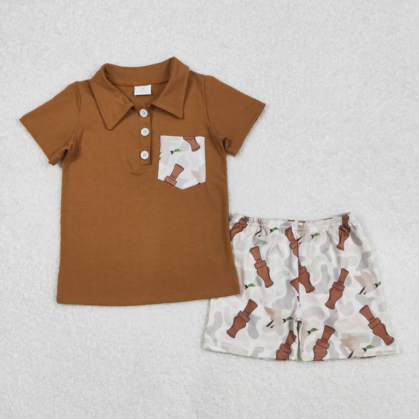 duck call print polo t-shirt shorts set boys clothes