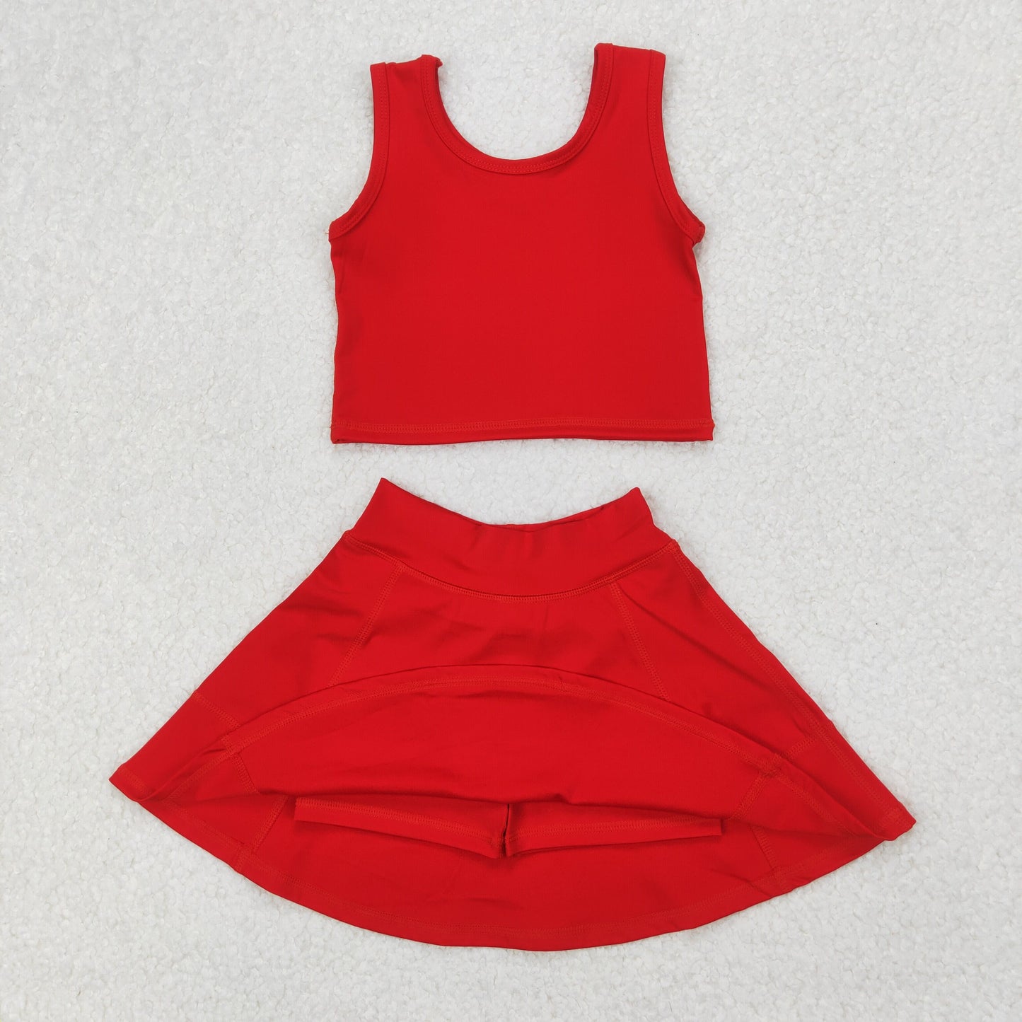 solid red two pieces athletic skort dress set
