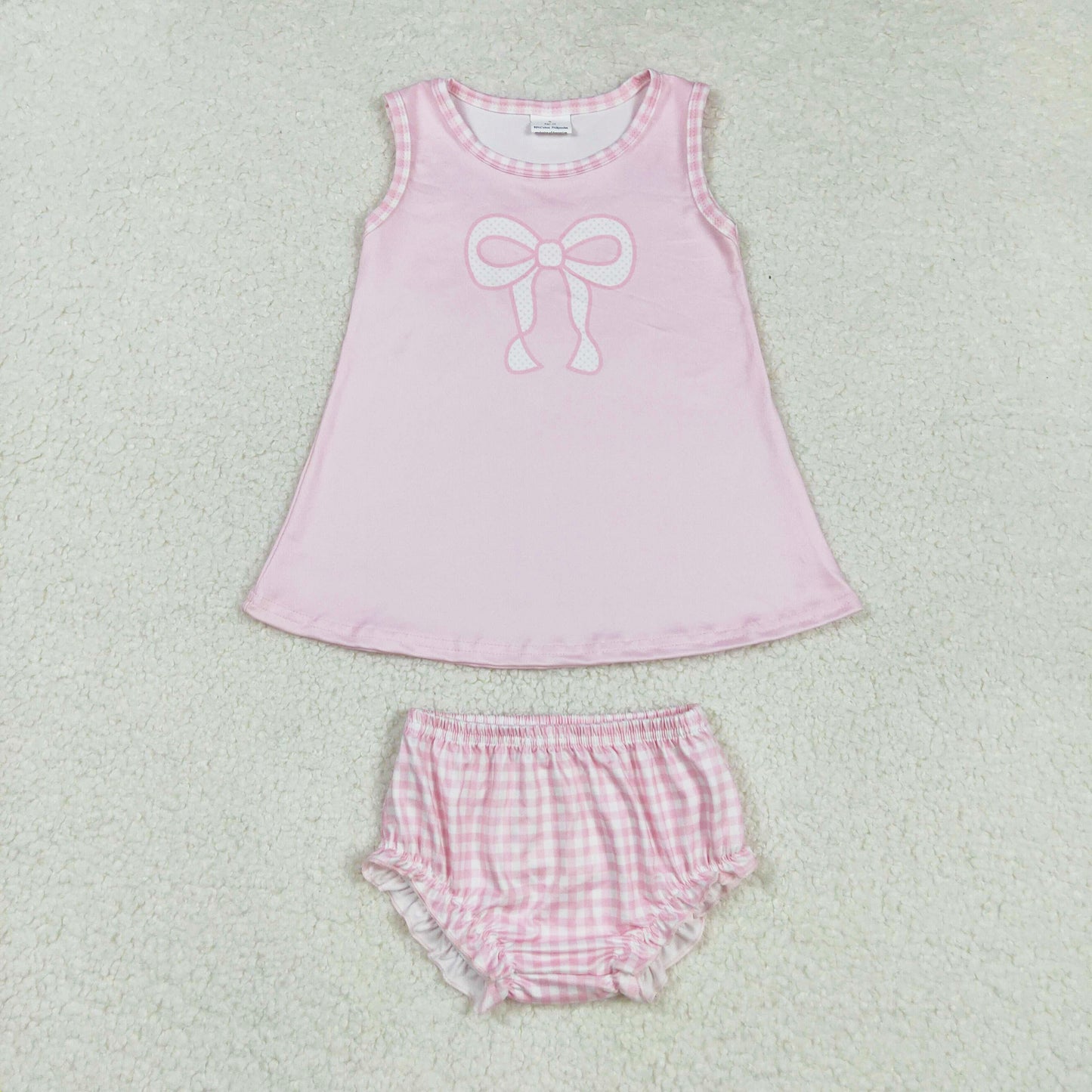 pink bow print plaid bummie set