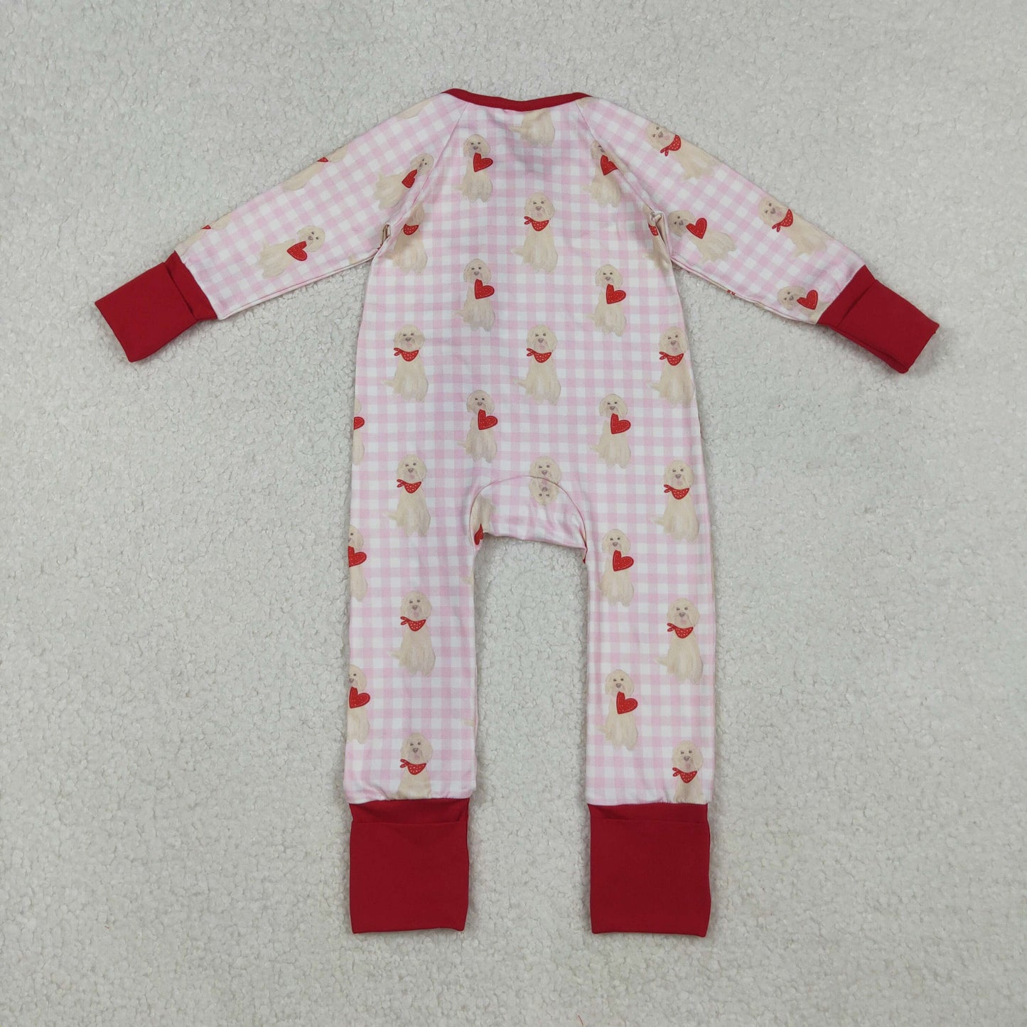 pink gingham coquette-pups zip sleeper baby clothes