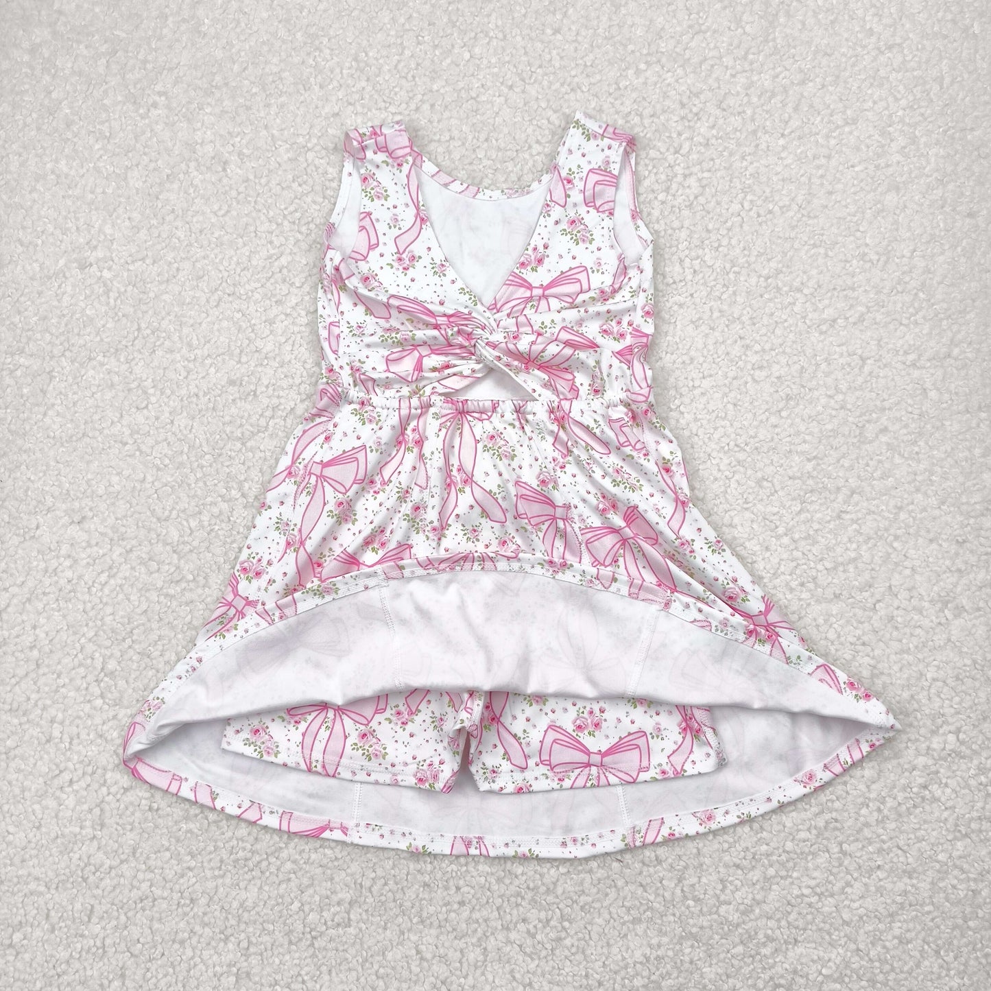 kids yoga one piece pink bow floral athletic skort dress