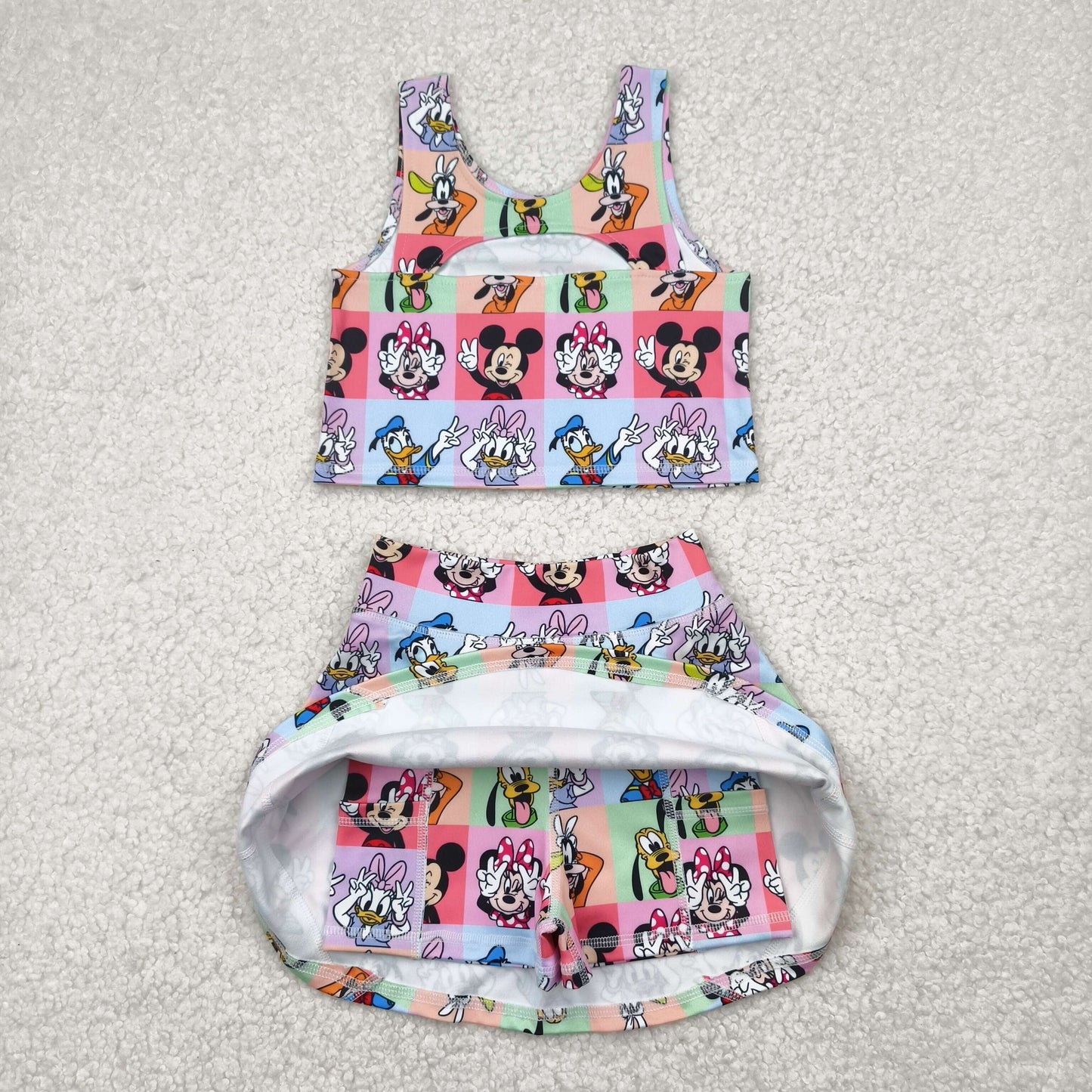 cartoon mouse duck blue two pieces athletic skort dress set