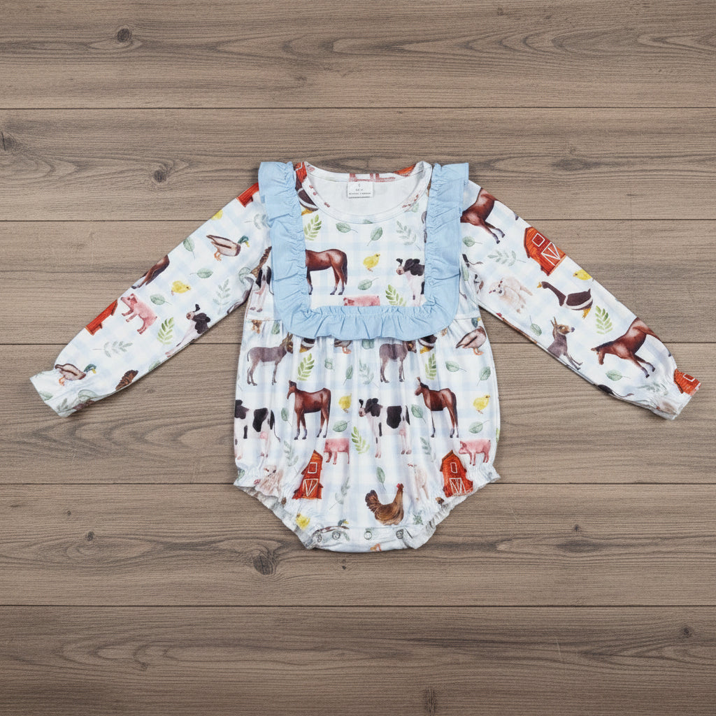 long sleeve farm animal girl romper