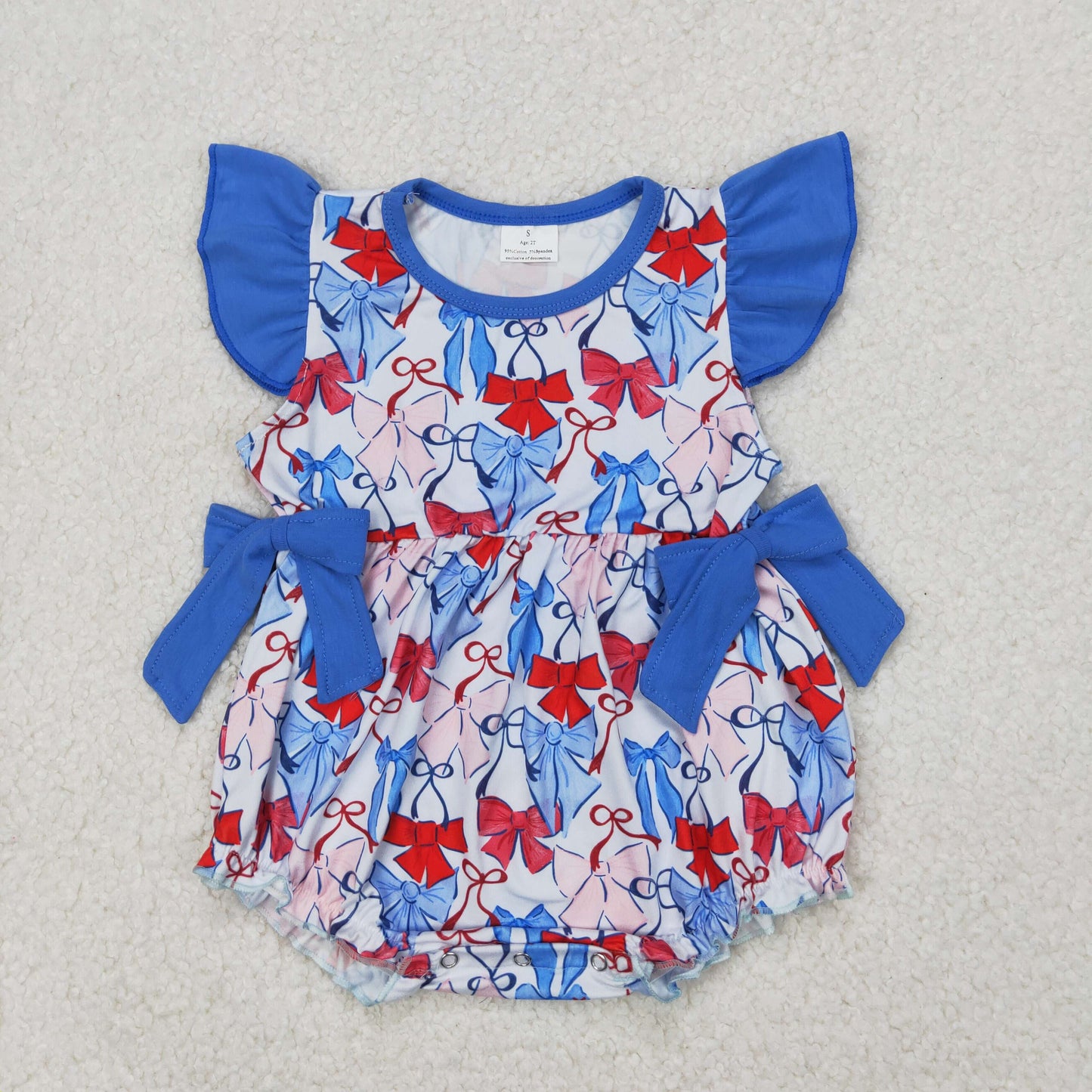 girl 4th of july bow print bubble