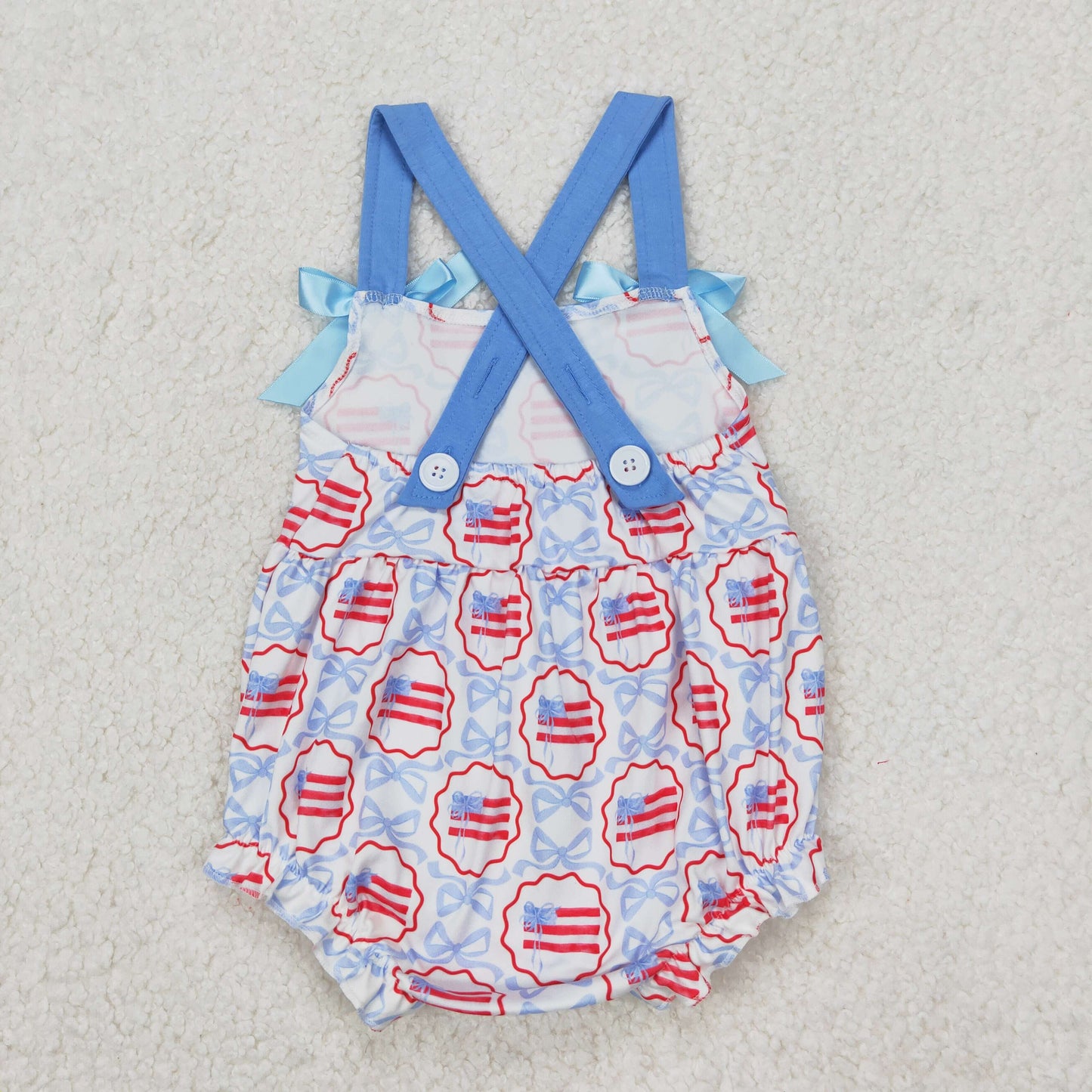 girl 4th of july bow flag cross back bubble