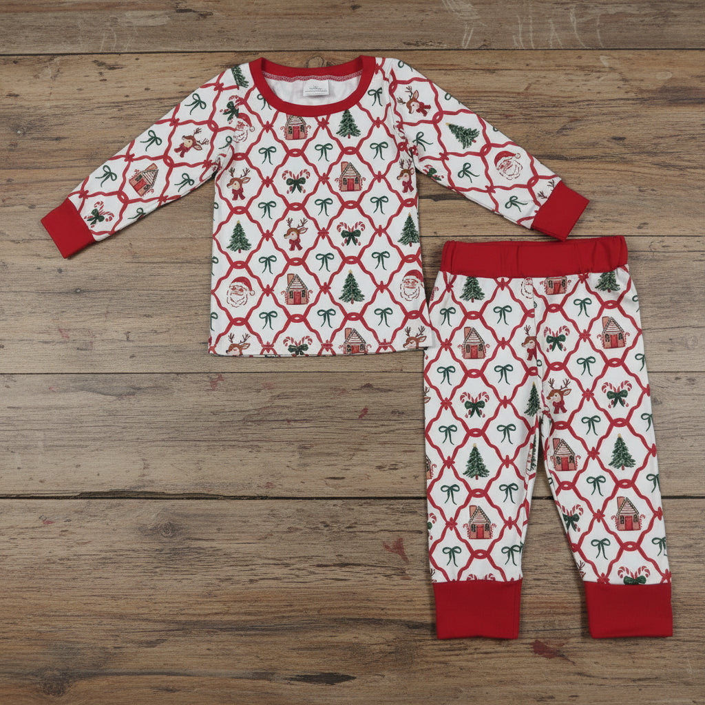 Christmas deer tree santa print pajama lounge set