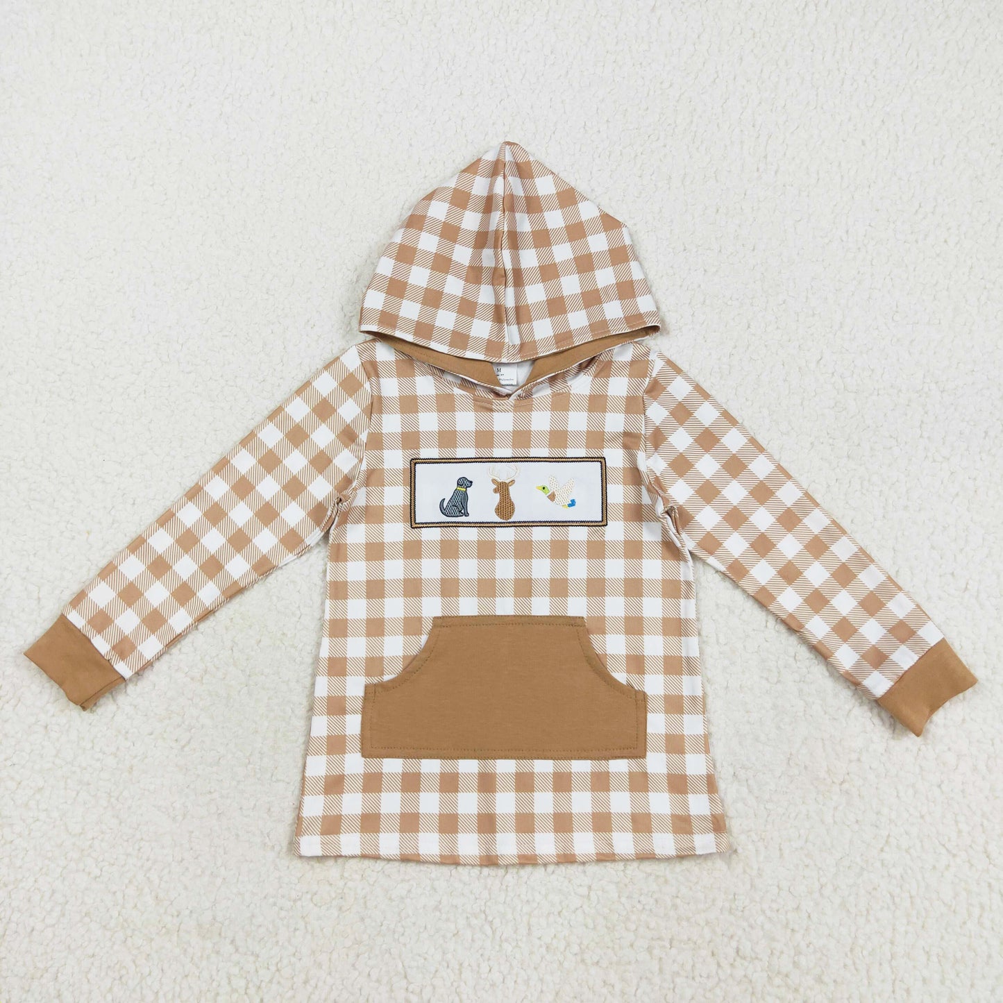 brown plaid hunting embroidery boy hoodies