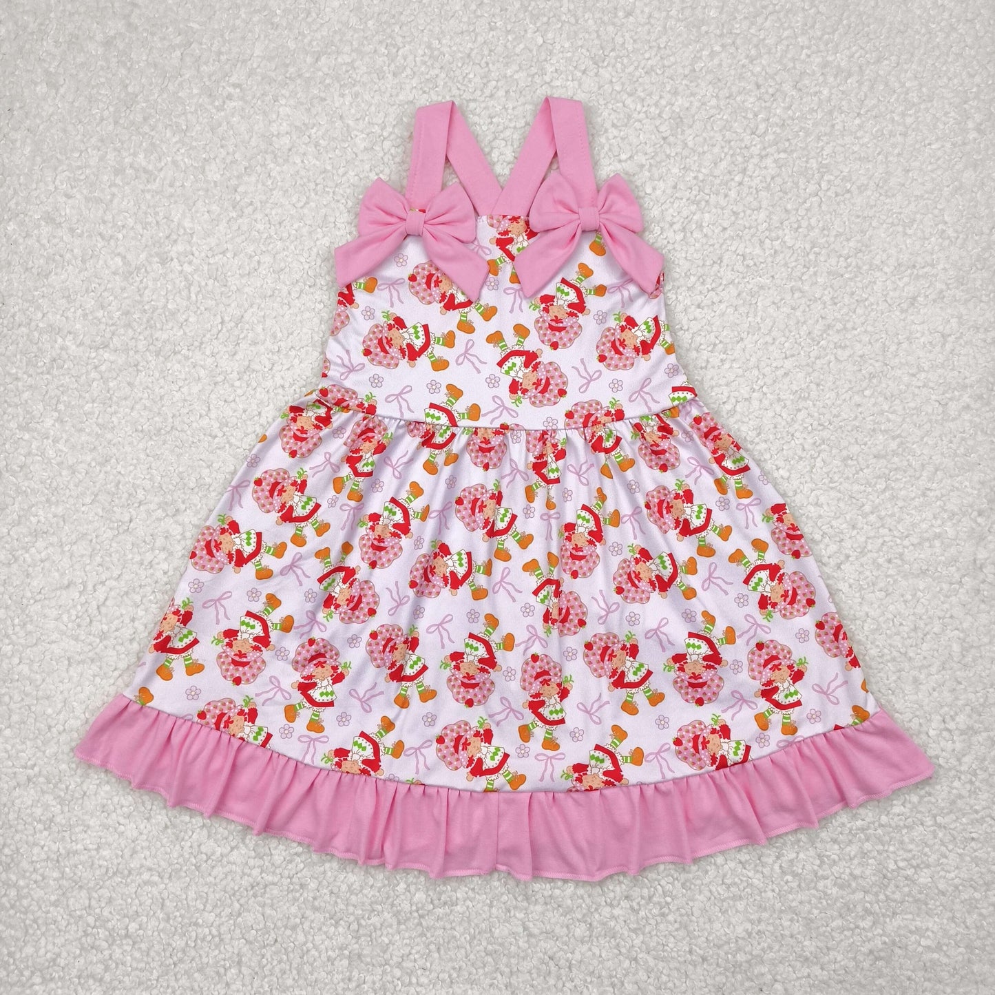 pink ruffle strawberry strap dress