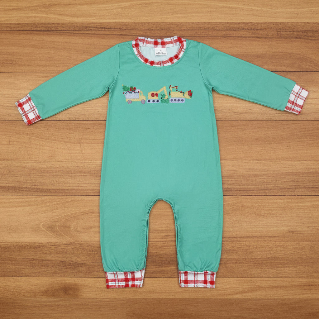 Christmas constructions print green romper