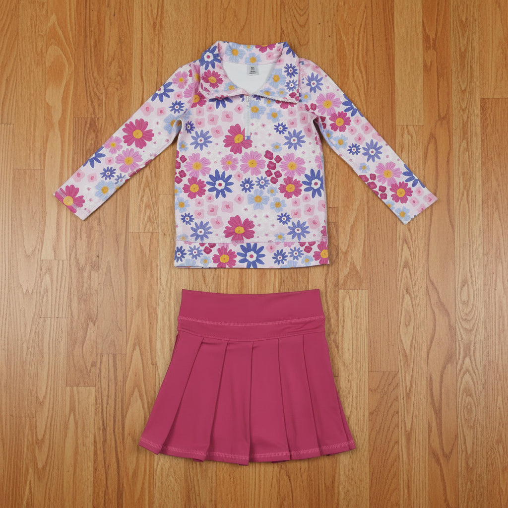 floral zipper pullover athletic skirts outfit