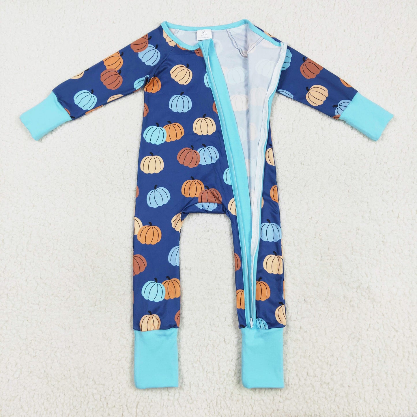 long sleeve blue pumpkin zip sleeper