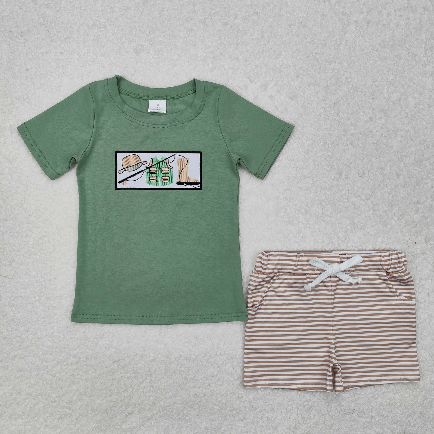 baby boy clothes gong fishing embroidery shorts set