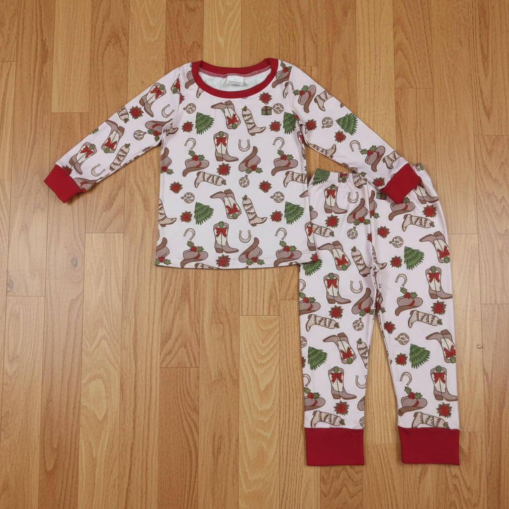 Christmas cowgirl boots howdy baby girl two pieces lounge set