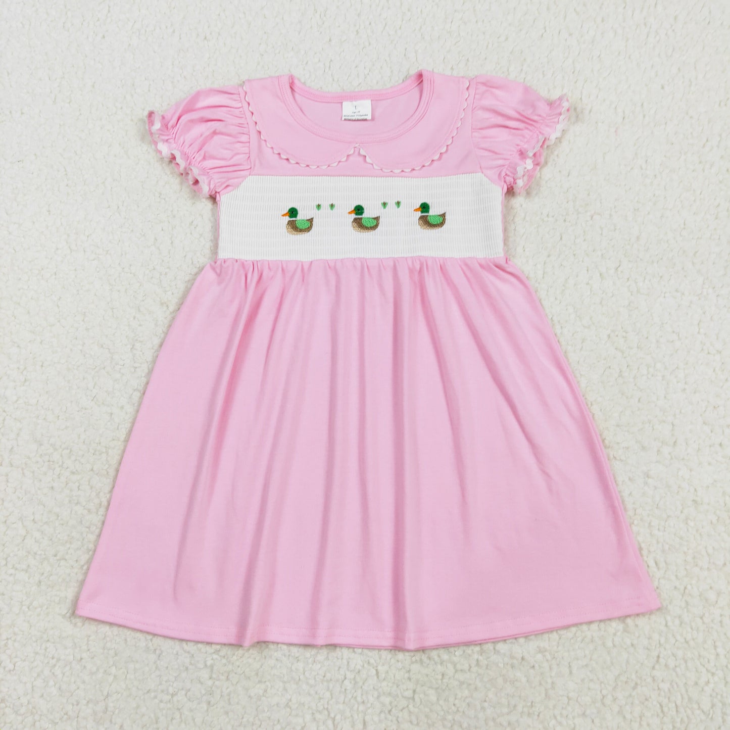 cotton pink duck embroidery smock dress