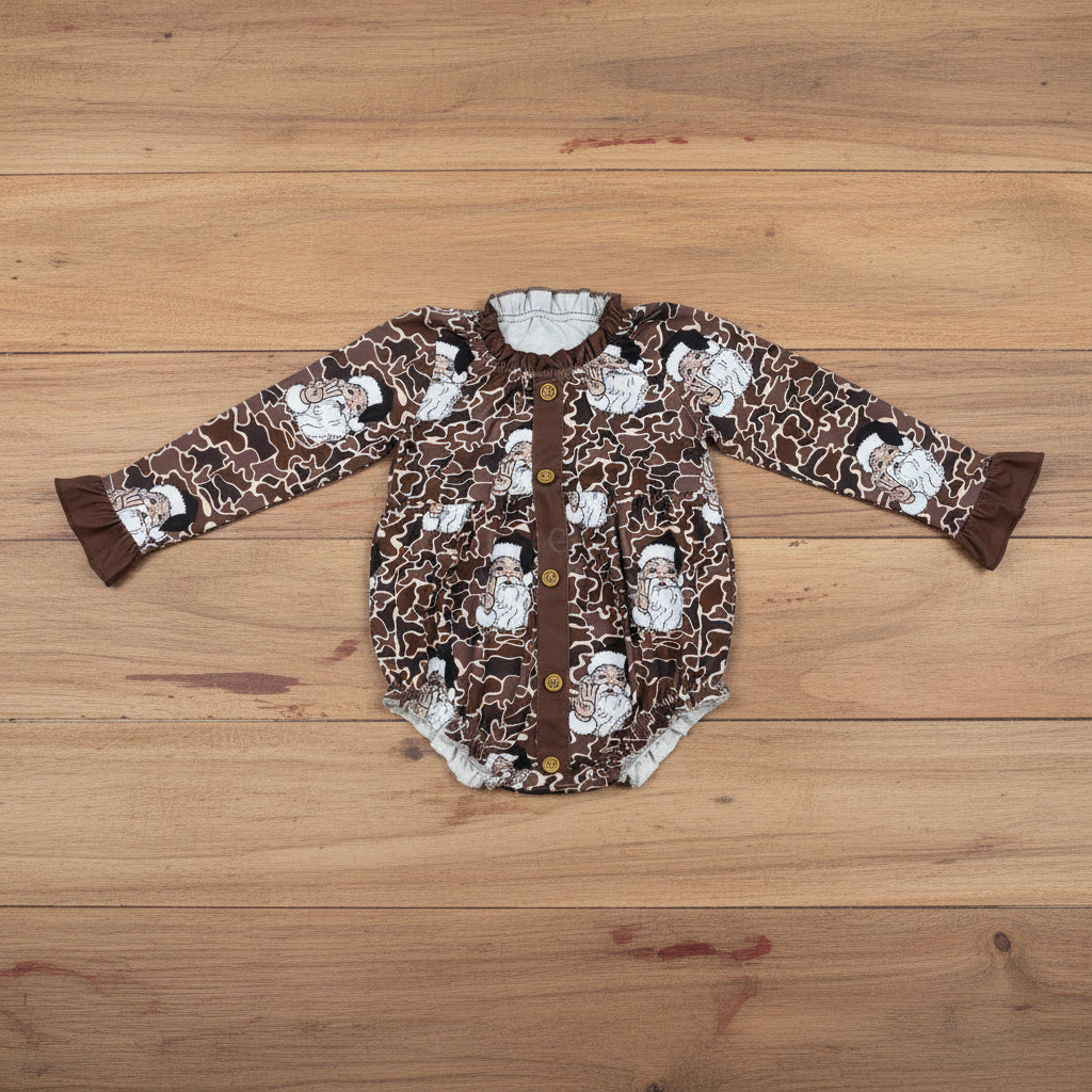 Christmas leopard tan santa print button bubble