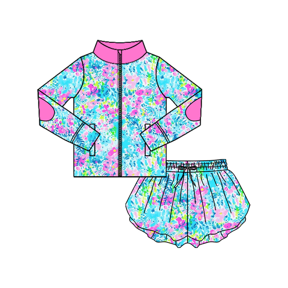MOQ 5 One Style TAT 6-7 weeks long sleeved zipper tip wide shorts set