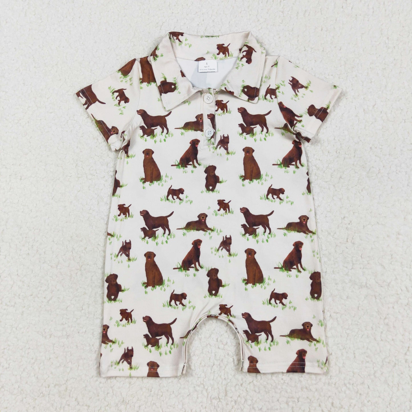 dog print baby boy polo romper