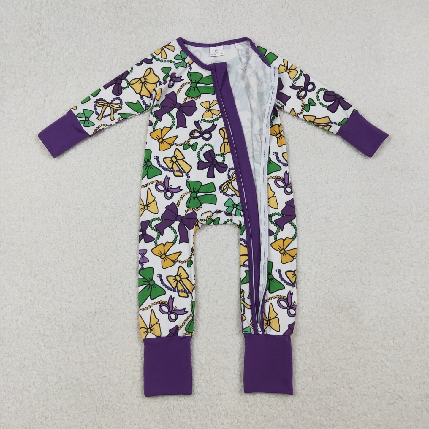 purple green gold mardi gras coquette baby sleeper