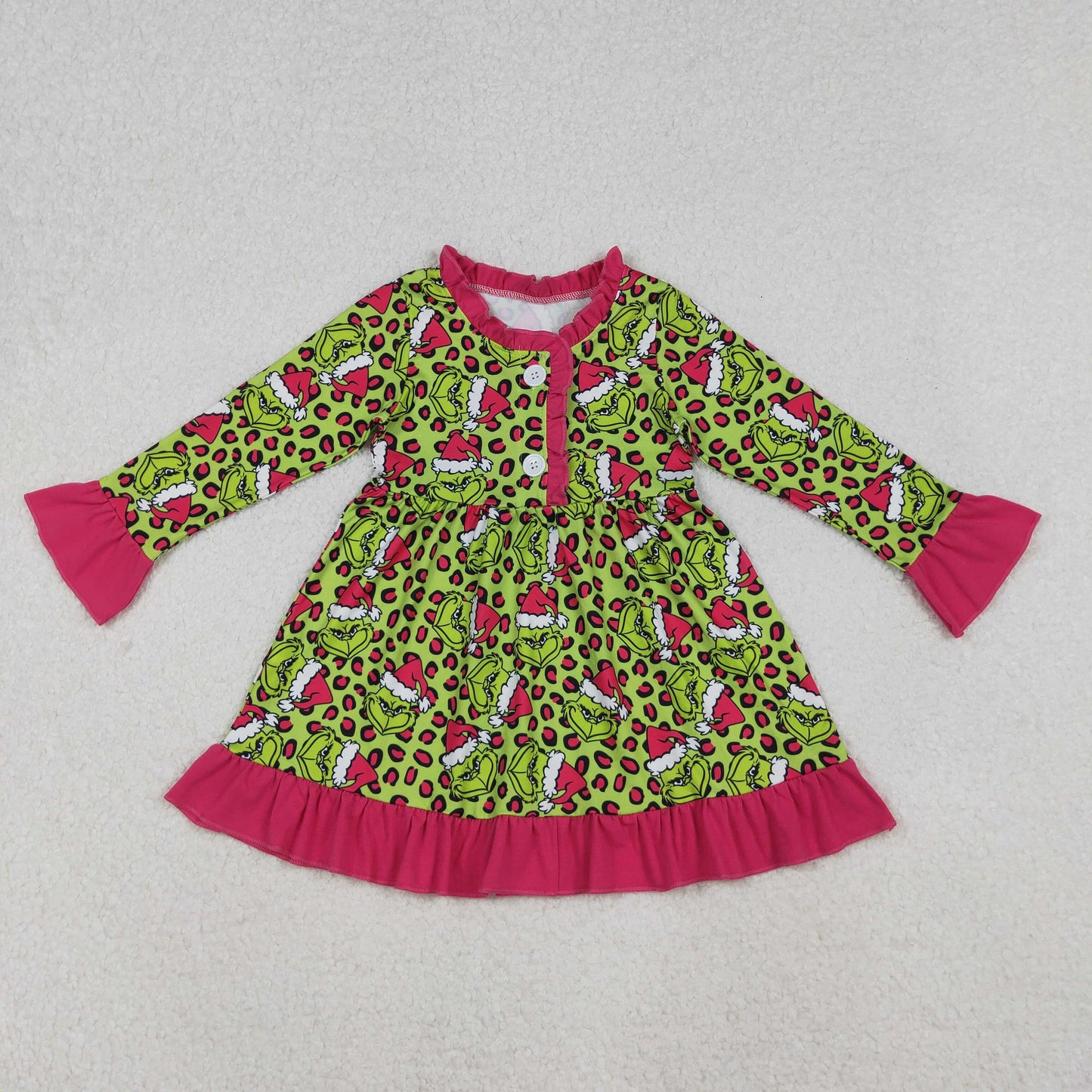 Christmas green leopard gri*ch ruffle nightgown
