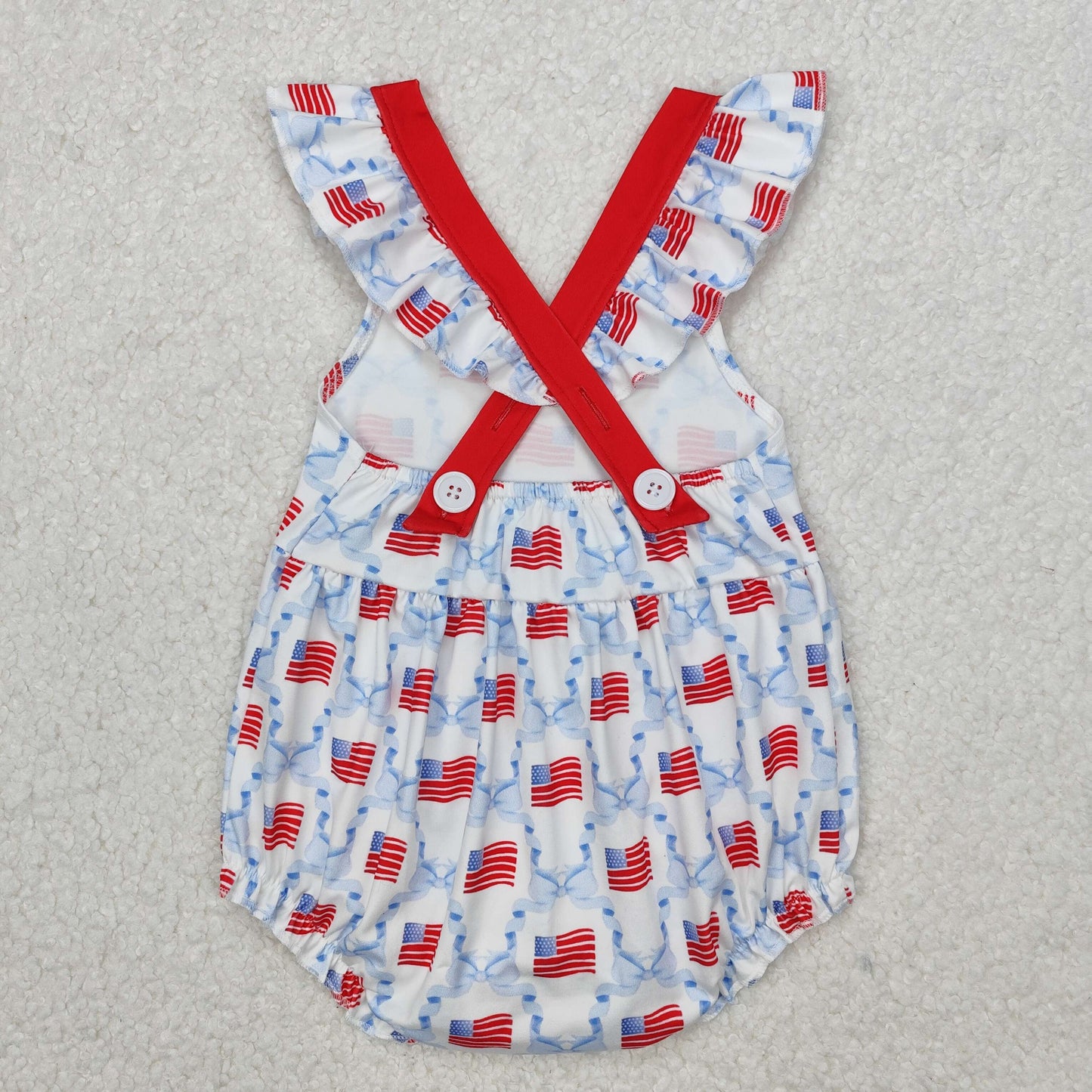 flag bow print cross back pocket bubble 4th of july baby girl clothes