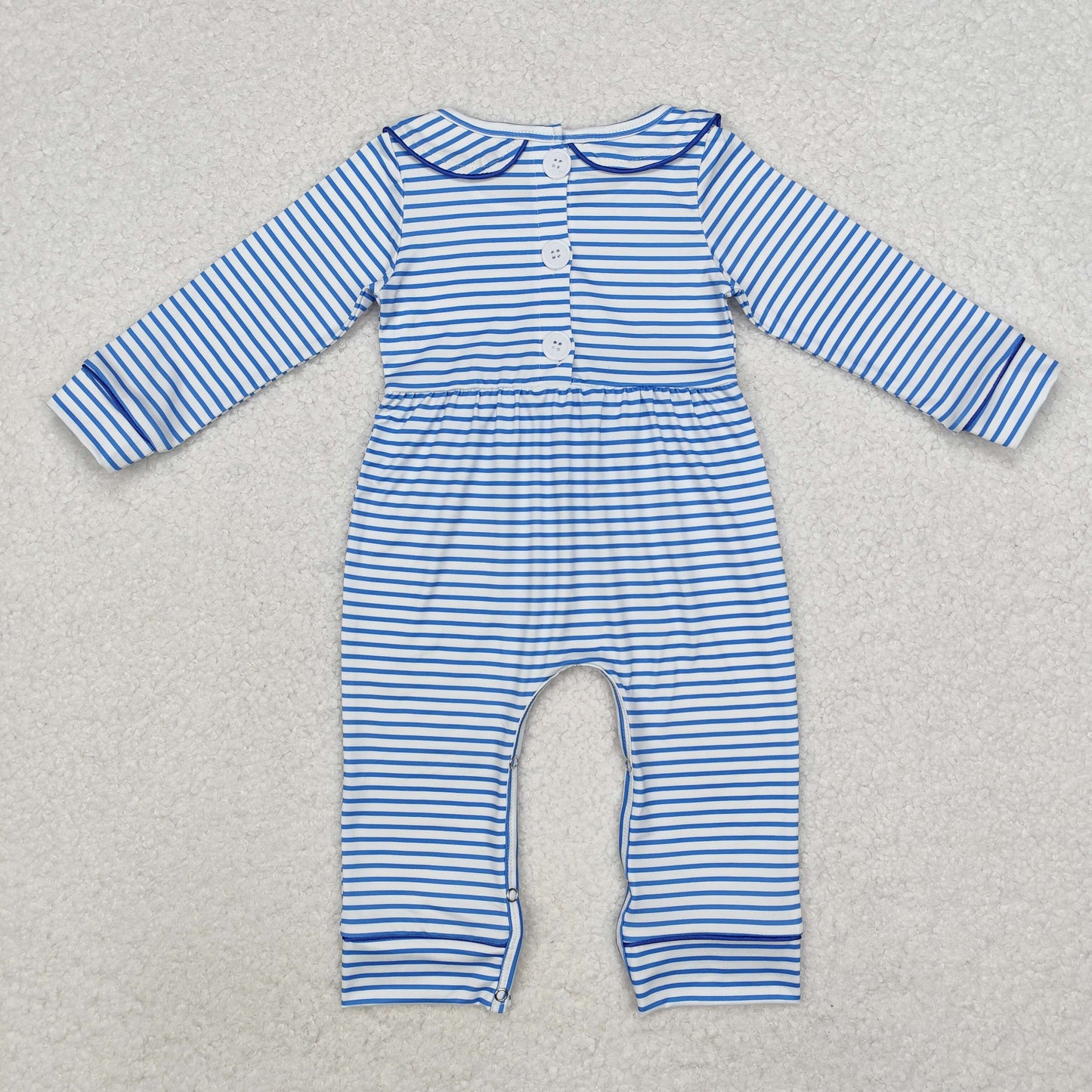 blue stripe dog embroidery romper