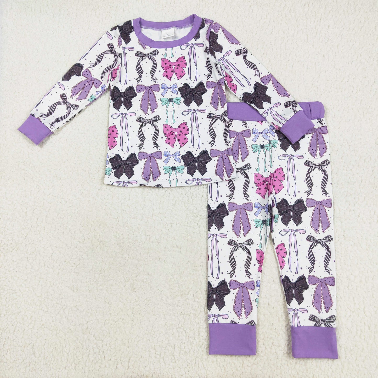 purple bow coquette print two pieces lounge set