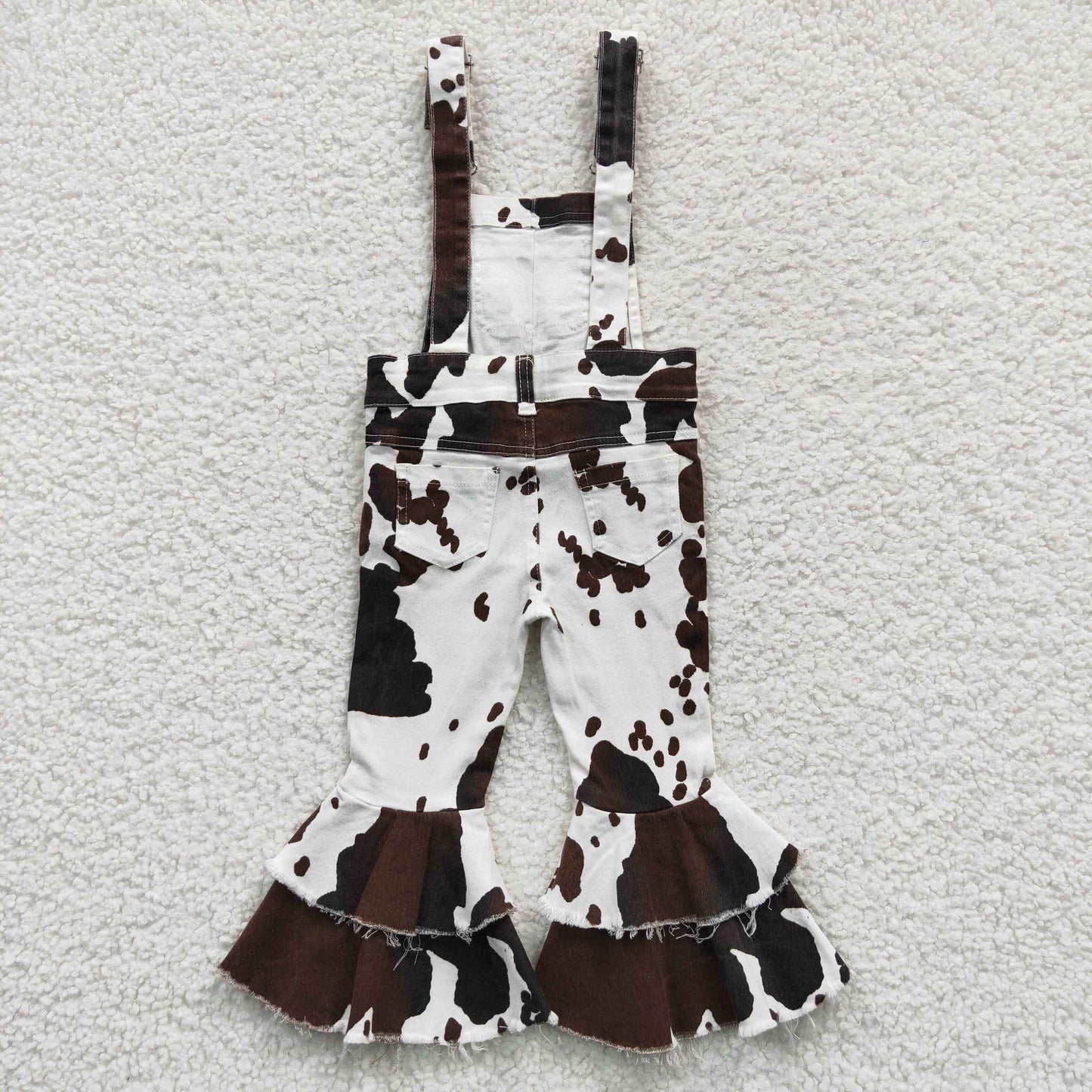 cow print bell bottom denim overalls pants outfit