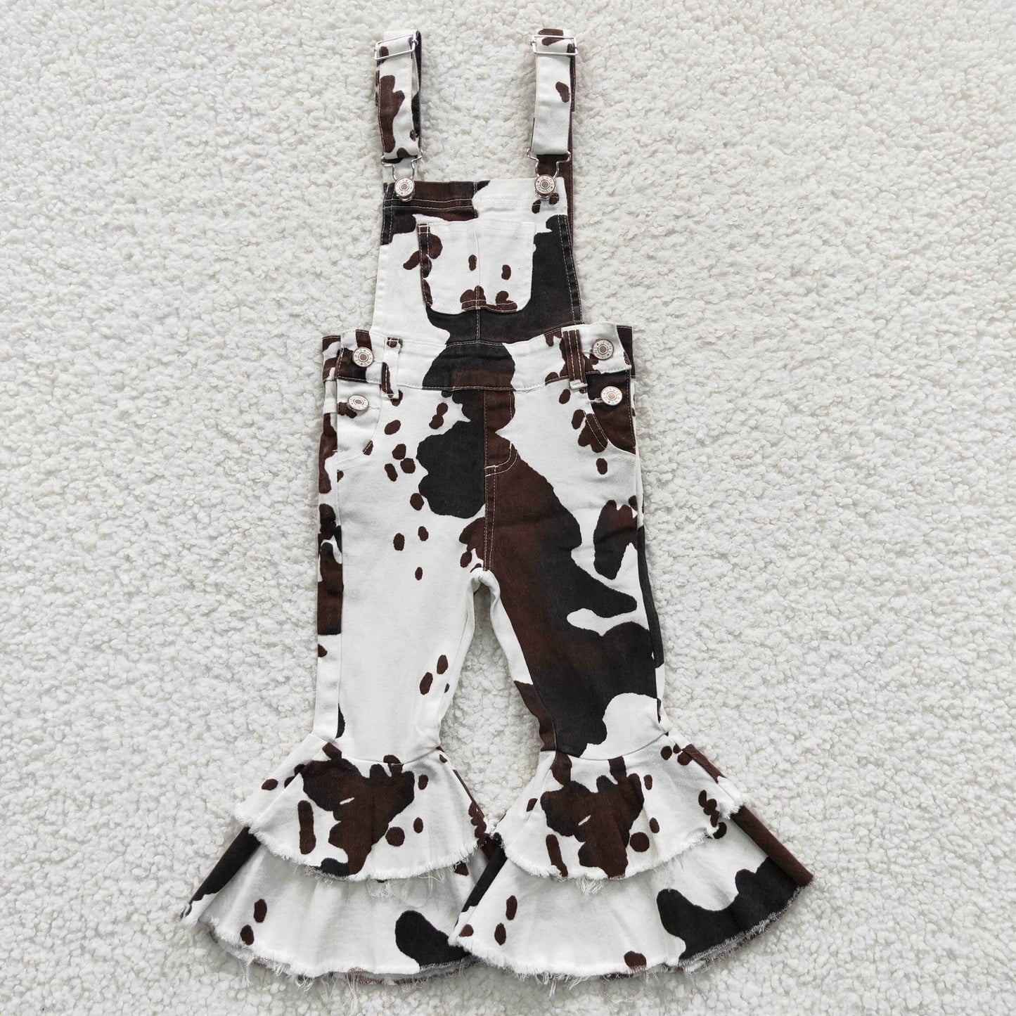 cow print bell bottom denim overalls pants outfit