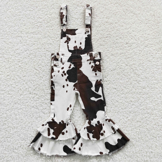 cow print bell bottom denim overalls pants outfit