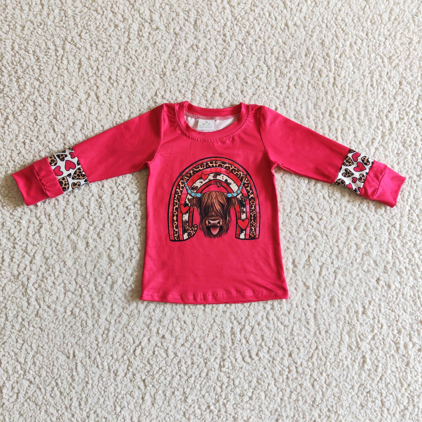girl valentine hot pink pullover top clothing rainbow cow