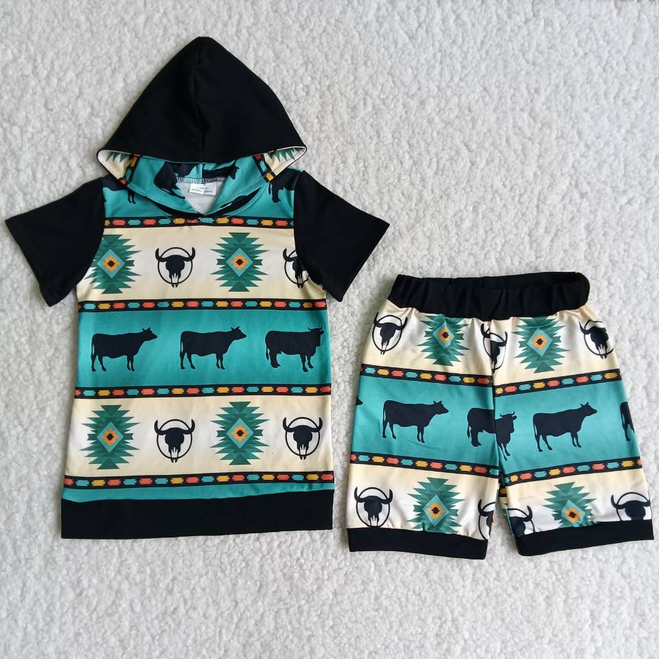 cow print hoodie shorts set boys clothing