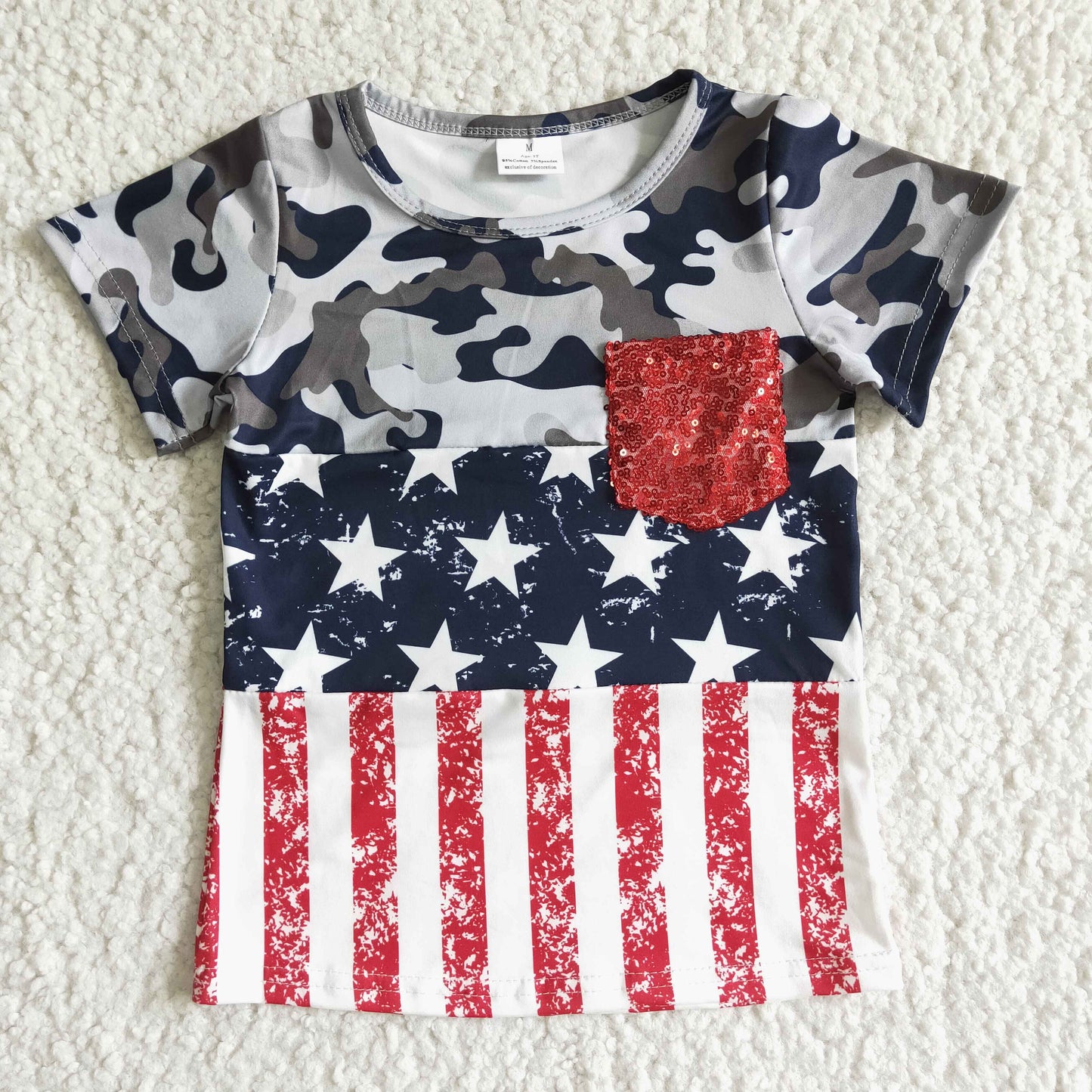 kids clothing 4th of july boy t-shirt camo stars stripe