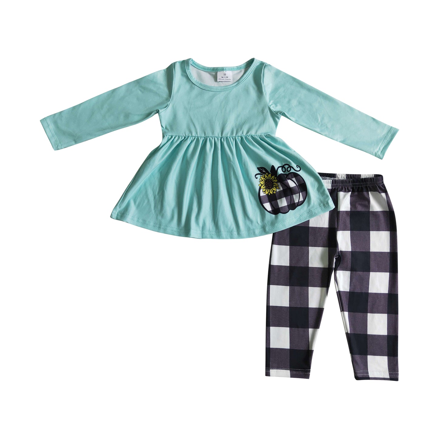 kids autumn clothing pumpkin print plaid leggings clothes set for little girl