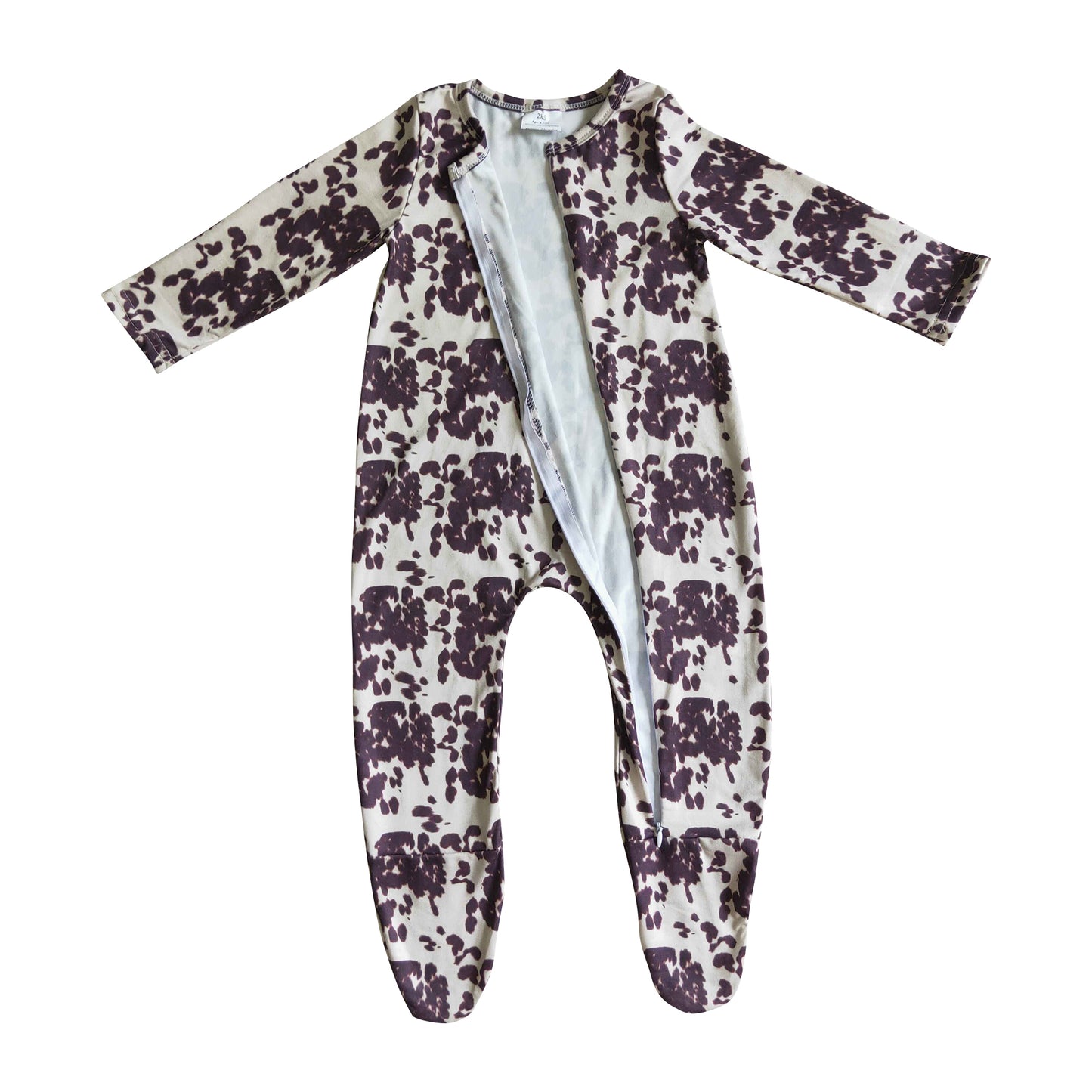 cow print footie zip sleeper