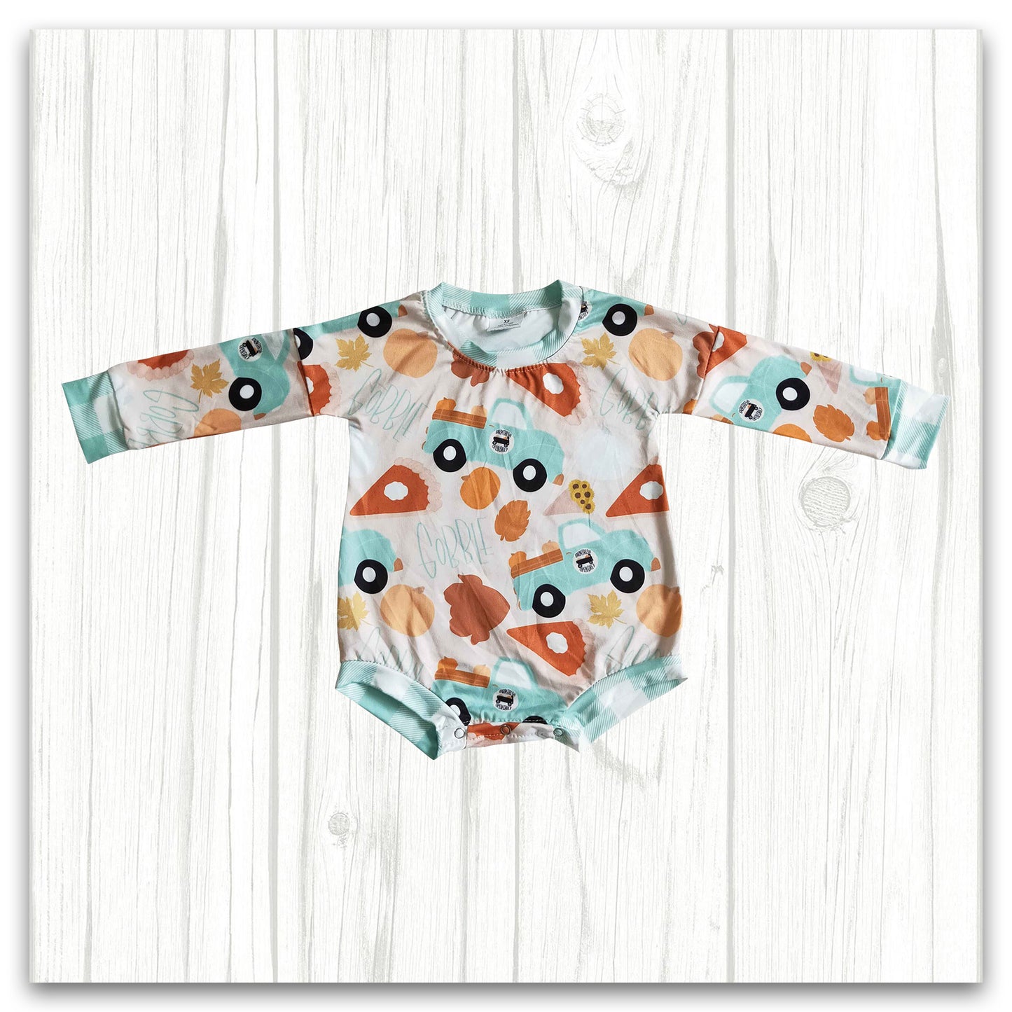 toddlers fall gobble pumpkin pie long sleeve romper jumpsuit