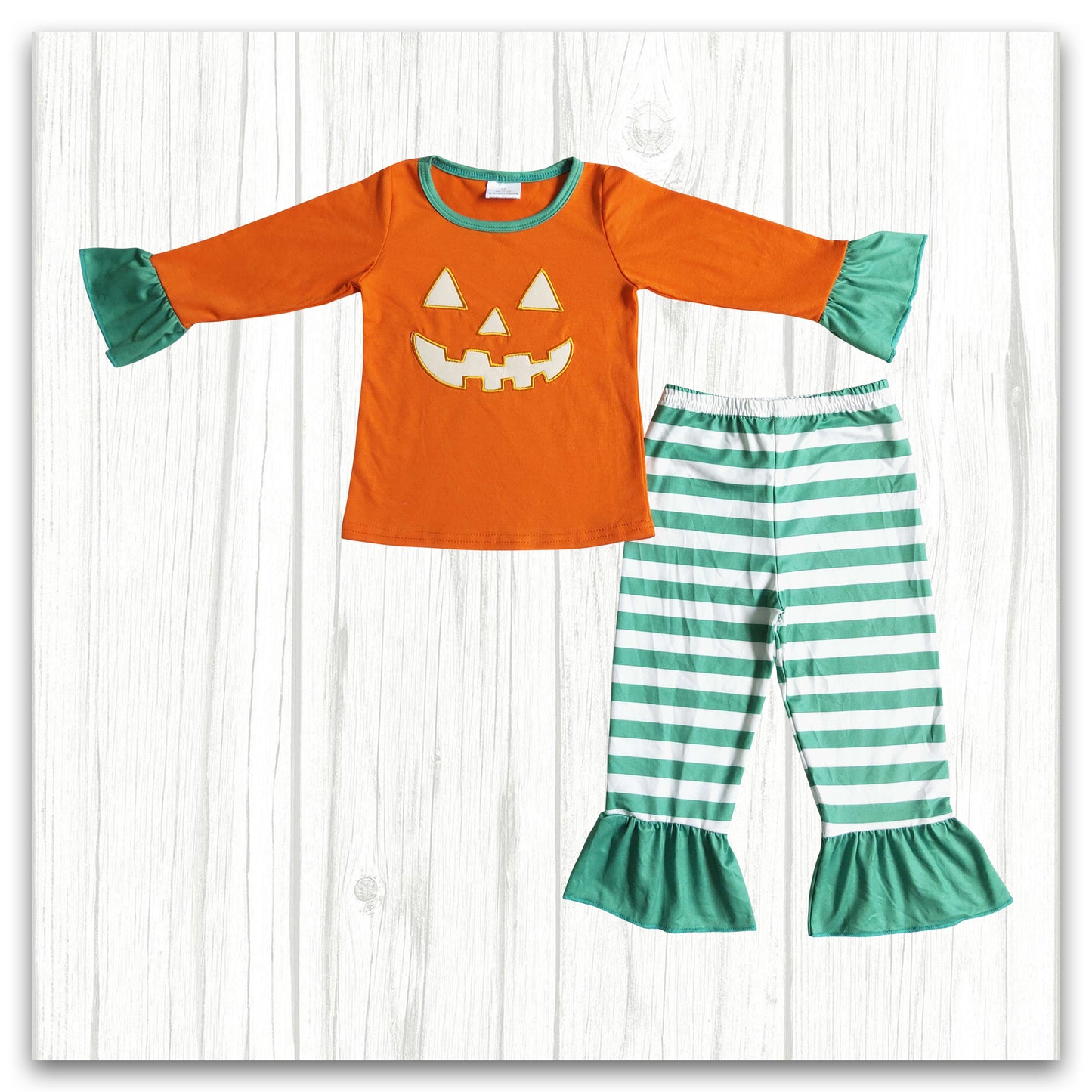 fall orange pumpkin face embroidery pajamas girl