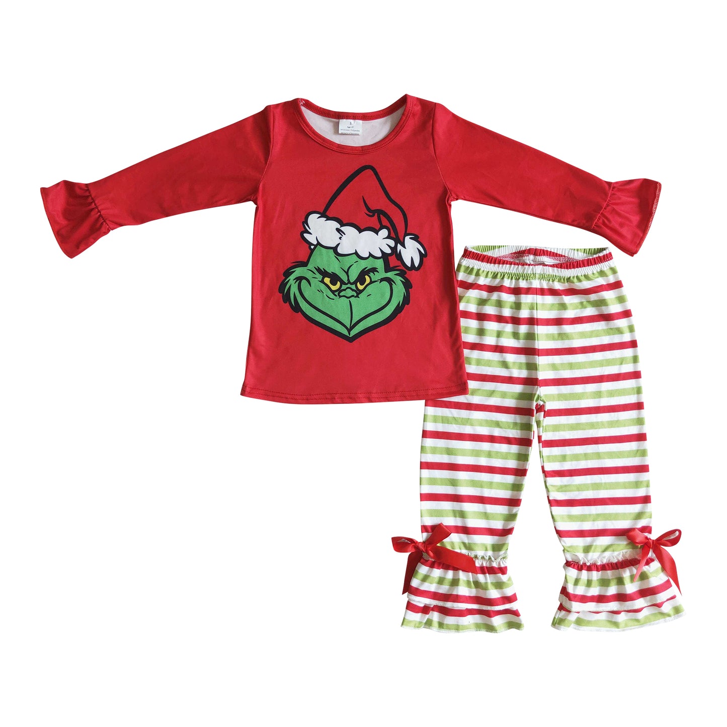 christmas red green striped ruffle pants set