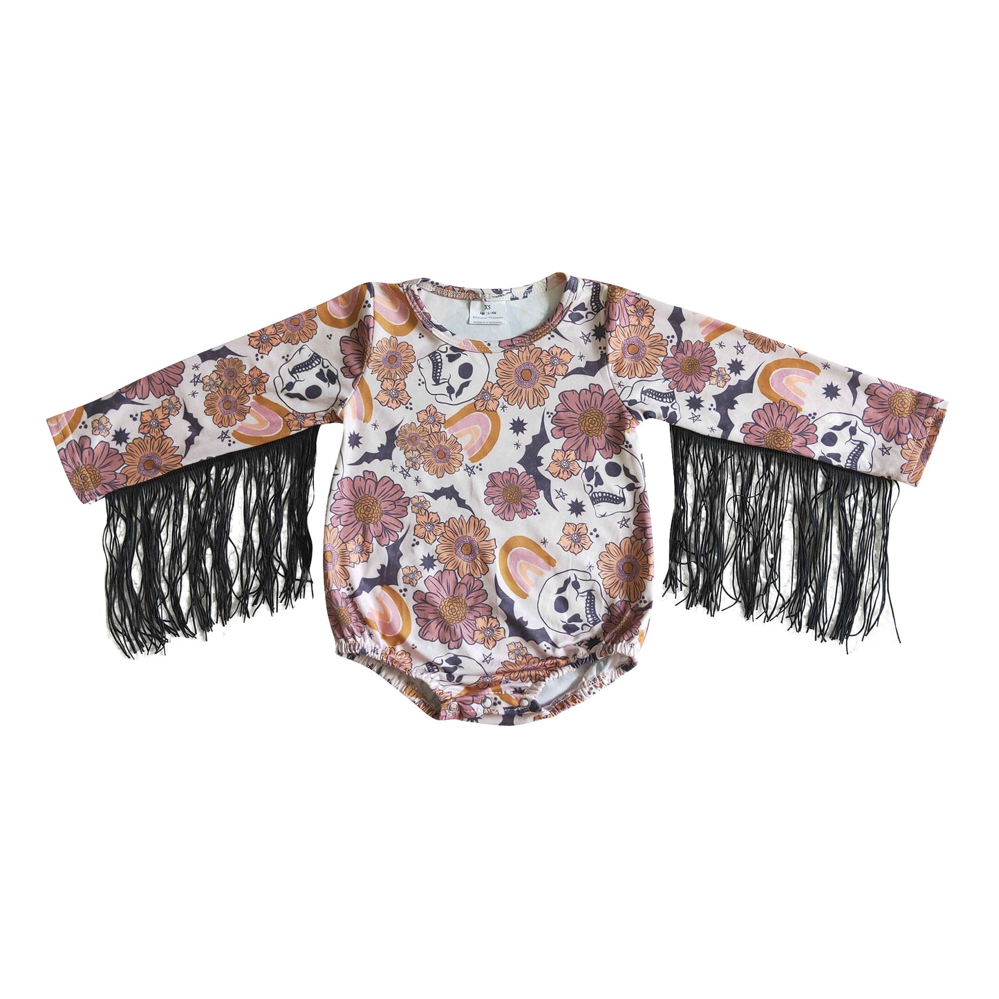 rainbow floral skull fringe romper