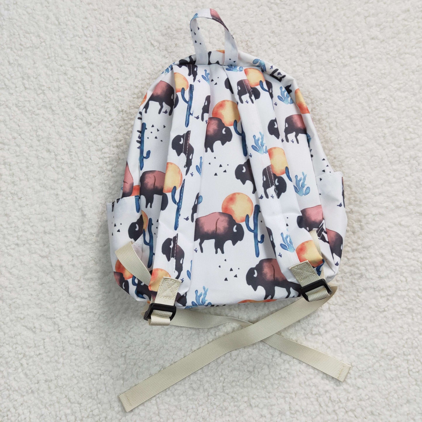 western buffalo print bison white school backbag