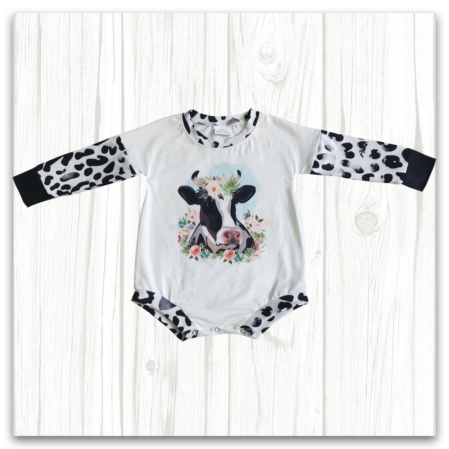 black white cow print girl romper