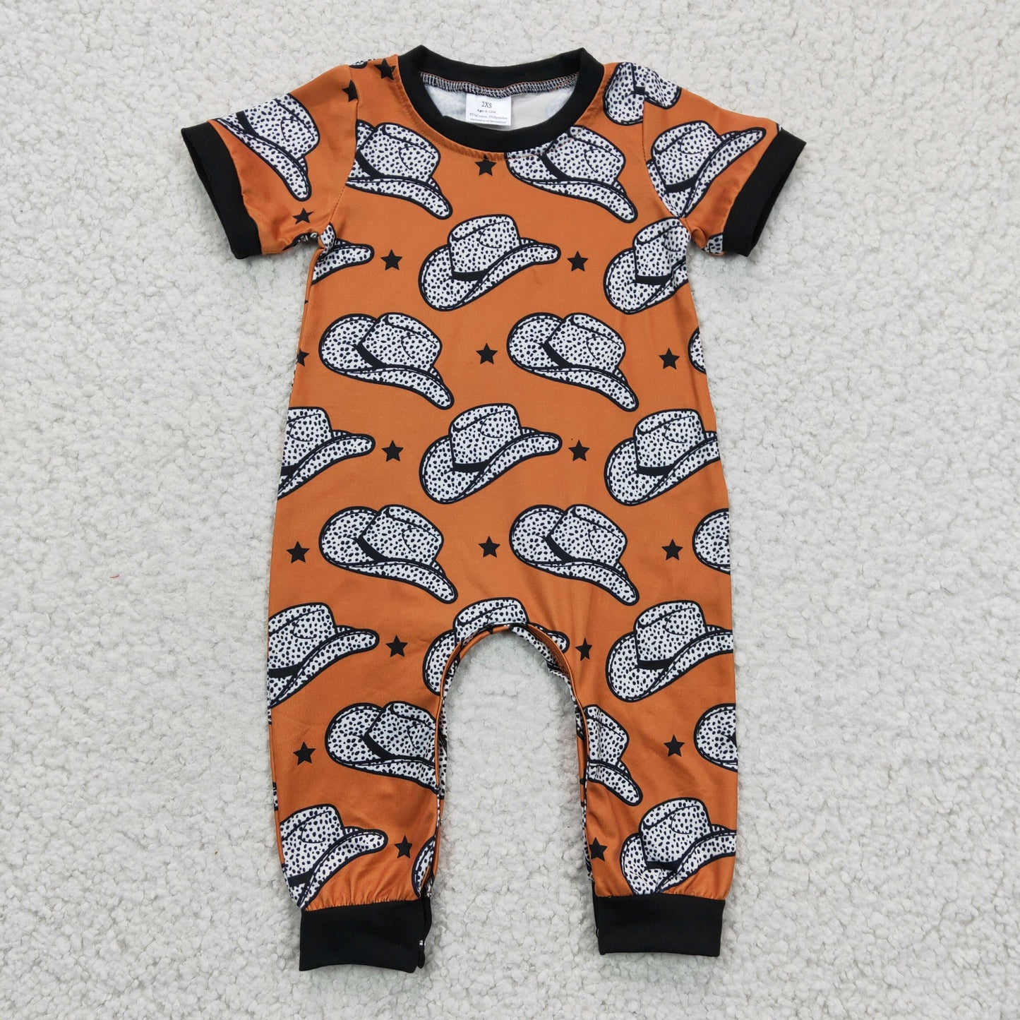 western brown black baby romper howdy hat