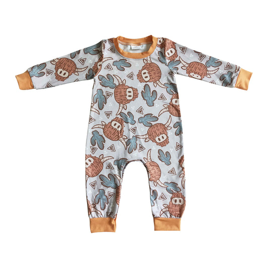 cute long sleeve highland cow romper