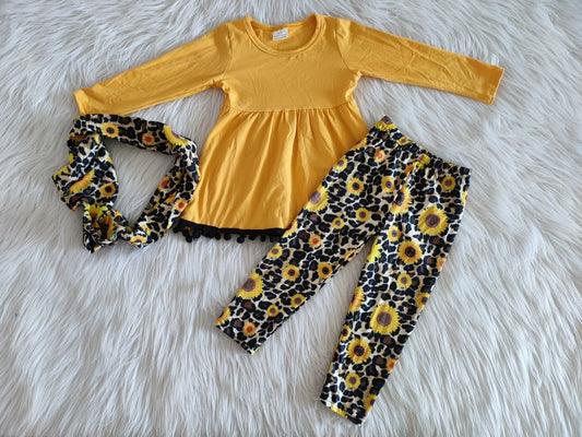 3pcs Outfit Leopard Sunflower Leggings Set