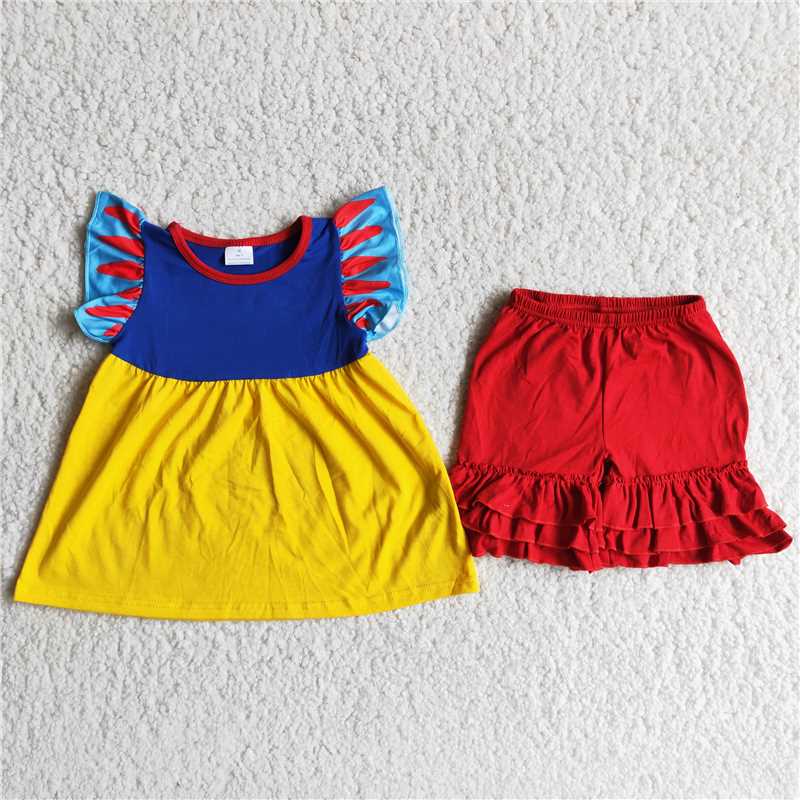 red yellow blue princess shorts set